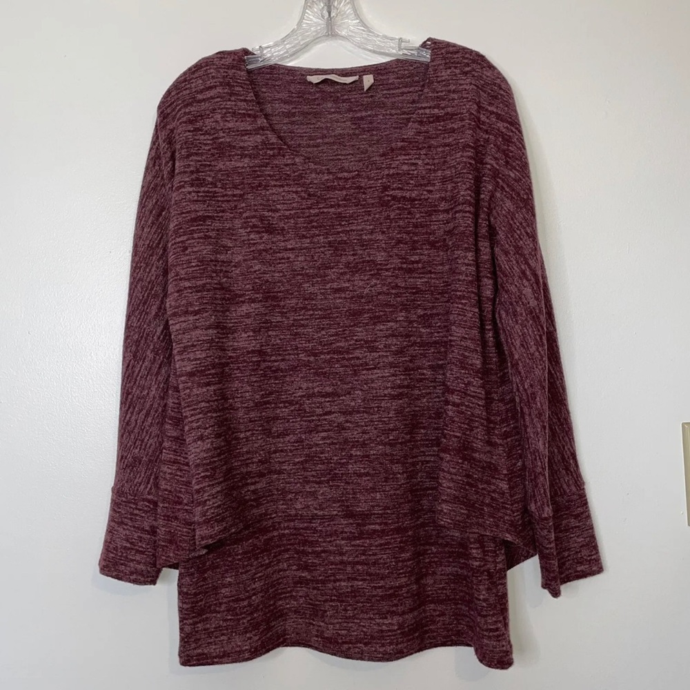 Soft Surroundings XL Heathered Burgundy Scoop Neck Long Slv Soft Shirt Top